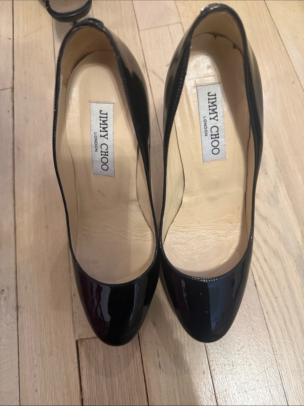 Jimmy Choo Black Patent Leather Round-Toe Pumps